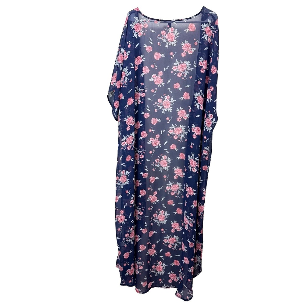 Torrid Blue Pink Floral Sheer Chiffon Duster Open Kimono Boho Layers Size 3X 4X‎ - Picture 7 of 10